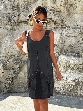 For Love and Liberty by Johnny Was Black Embellished Sleeveless Flapper Dress